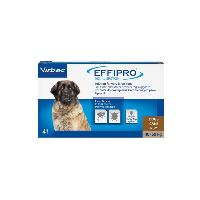Virbac Effipro - Antiparasitaire spot on pour chiens - 4 Pipette - XLarge - 40 a 60 Kg Virbac Effipro - Antiparasitaire spot on pour chiens - 4 Pipette - XLarge - 40 a 60 Kg