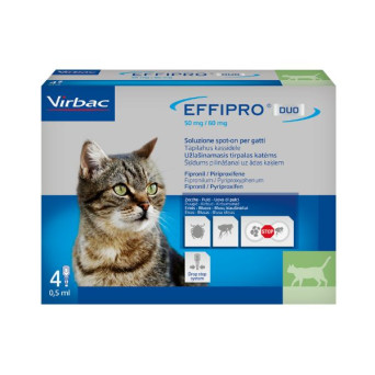Virbac Effipro Duo - Antiparasitaire spot on pour chats - 4 Pipette -