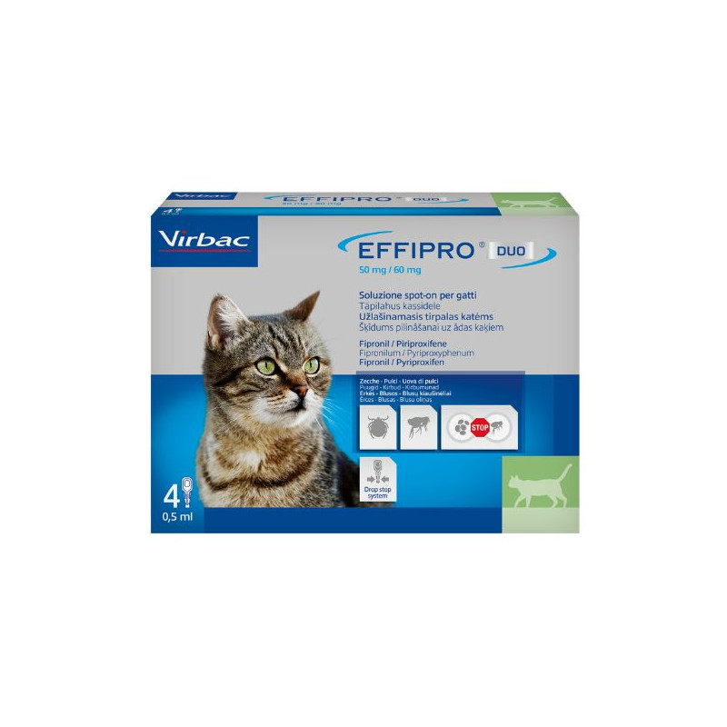 Virbac Effipro Duo - Antiparasitaire spot on pour chats - 4 Pipette Virbac Effipro Duo - Antiparasitaire spot on pour chats - 4 Pipette