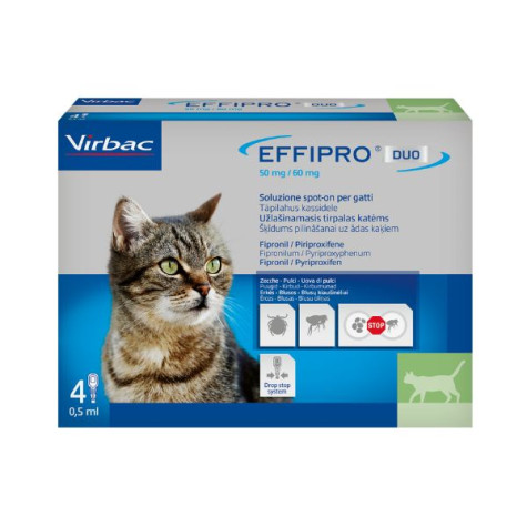 Virbac Effipro Duo - Antiparasitaire spot on pour chats - 4 Pipette -