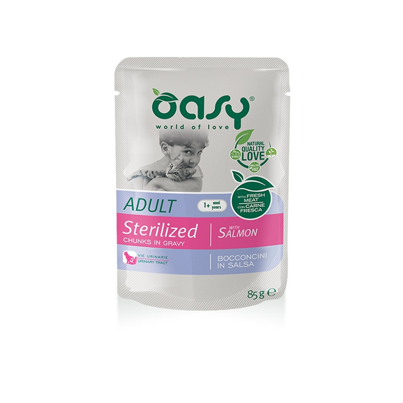 OASY Bouchées in Salsa Adult Sterilized con Saumon - 85GR OASY Bouchées in Salsa Adult Sterilized con Saumon - 85GR
