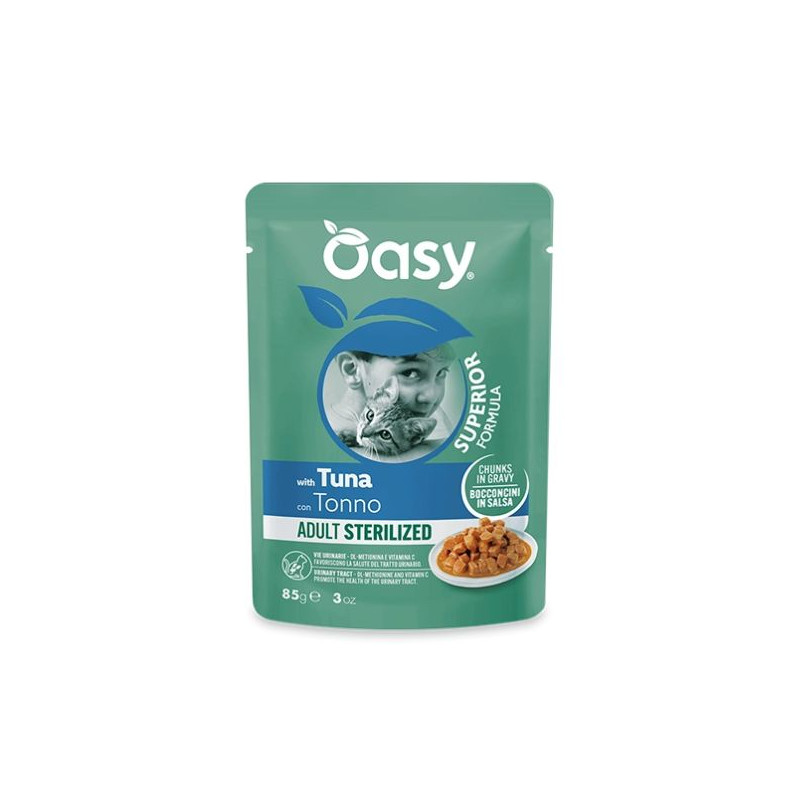 OASY Bouchées in salsa Cat Adult Sterilised con Thon - 85GR OASY Bouchées in salsa Cat Adult Sterilised con Thon - 85GR