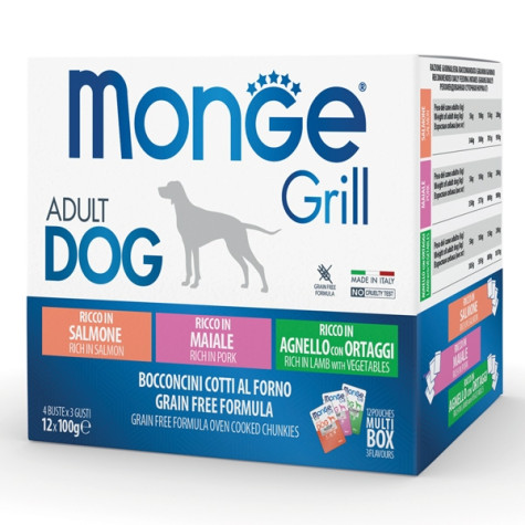 MONGE Grill Adult Multibox Mix Salmon - Pork - Lamb - da 100 Gr. - 