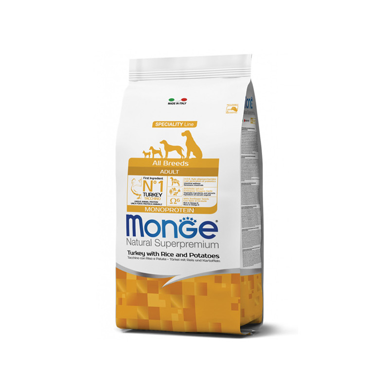 MONGE Natural Superpremium All Breeds Adult Natural Superpremium Dinde con Riso e Patate - 2,50KG