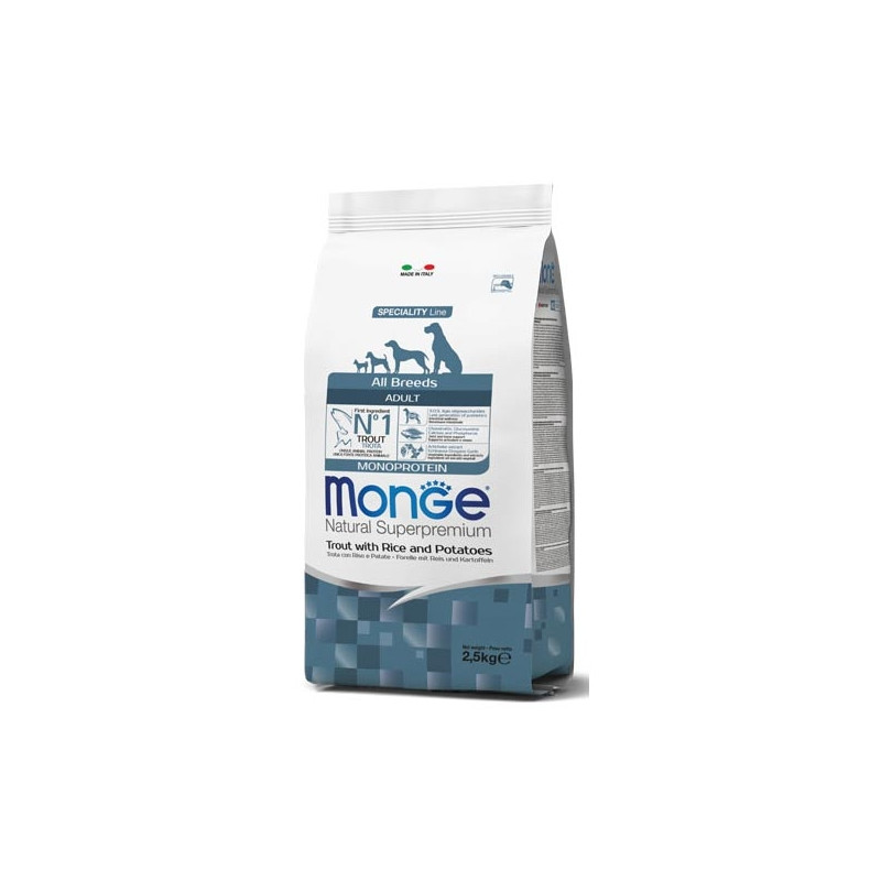 MONGE Natural Superpremium All Breeds Adult Monoprotein Truite con Riso e Patate - 12KG