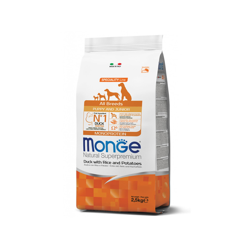 MONGE Natural Superpremium All Breeds Puppy & Junior Monoprotein Canard e Riso - 12KG MONGE Natural Superpremium All Breeds Puppy & Junior Monoprotein Canard e Riso - 12KG