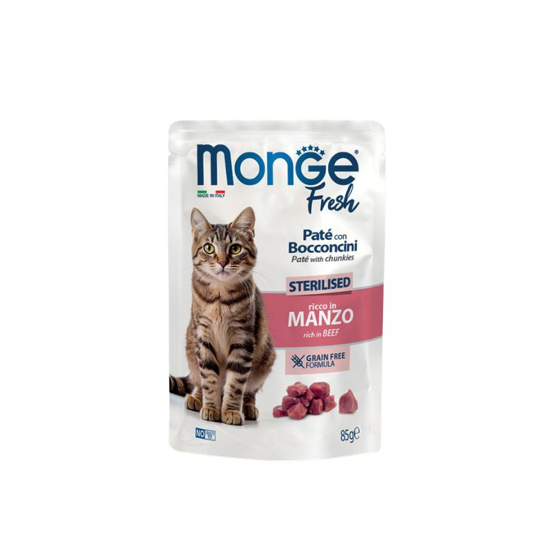 MONGE Pâté Fresh Cat Adult Sterilised al Bœuf - 85GR MONGE Pâté Fresh Cat Adult Sterilised al Bœuf - 85GR