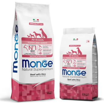 MONGE Natural Superpremium All Breeds Puppy & Junior Monoprotein Bœuf e Riso - 12KG -