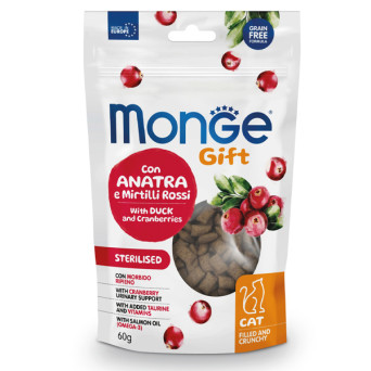 MONGE Snack Gift Adult Sterilised con Anatra e Mirtilli Rossi Filled And Crunchy - 60GR - 