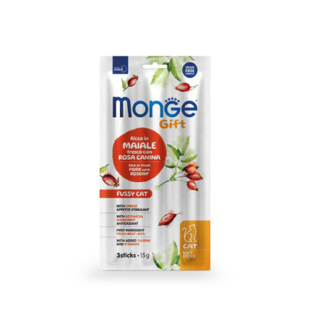 MONGE Snack Gift Adult Soft Sticks Appetito Difficile Pork Fresco E Rosa Canina - 45GR - 