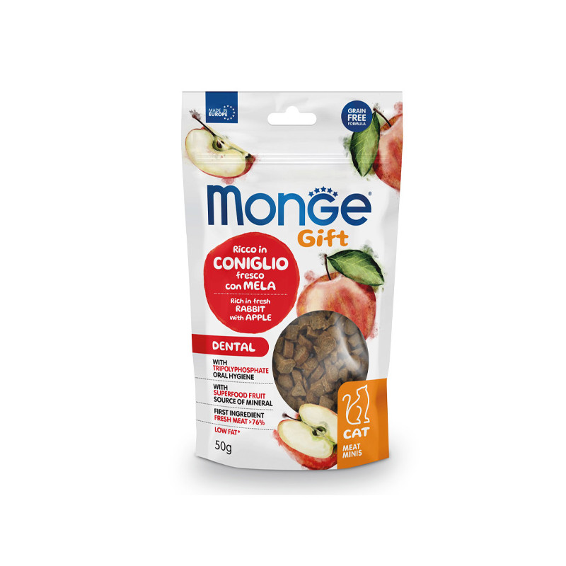 MONGE Snack Gift Adult Meat Minis Ricco in Coniglio Fresco con Mela - 50GR MONGE Snack Gift Adult Meat Minis Ricco in Coniglio Fresco con Mela - 50GR