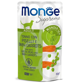 MONGE Supreme Adult Pezzetti di Thon con Piselli e Carote Baby - 80GR - 