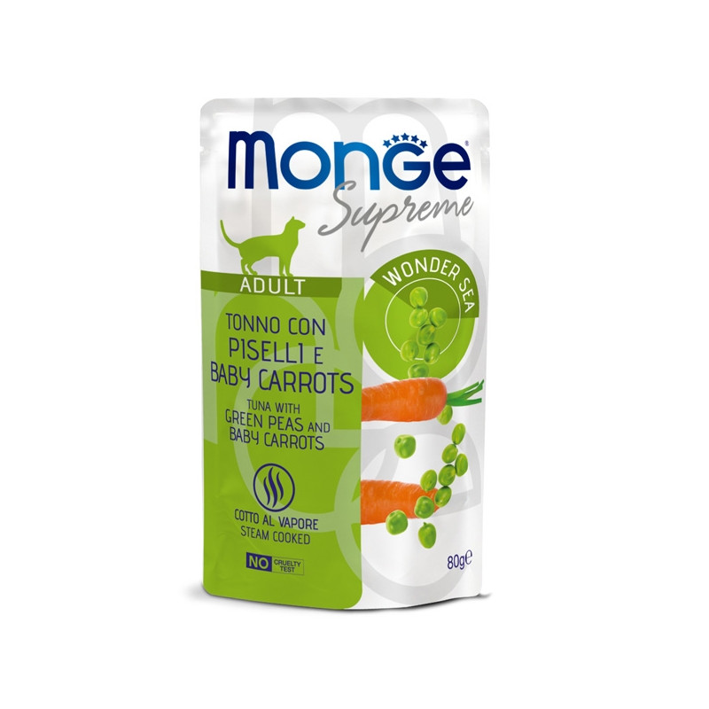 MONGE Supreme Adult Pezzetti di Thon con Piselli e Carote Baby - 80GR MONGE Supreme Adult Pezzetti di Thon con Piselli e Carote Baby - 80GR