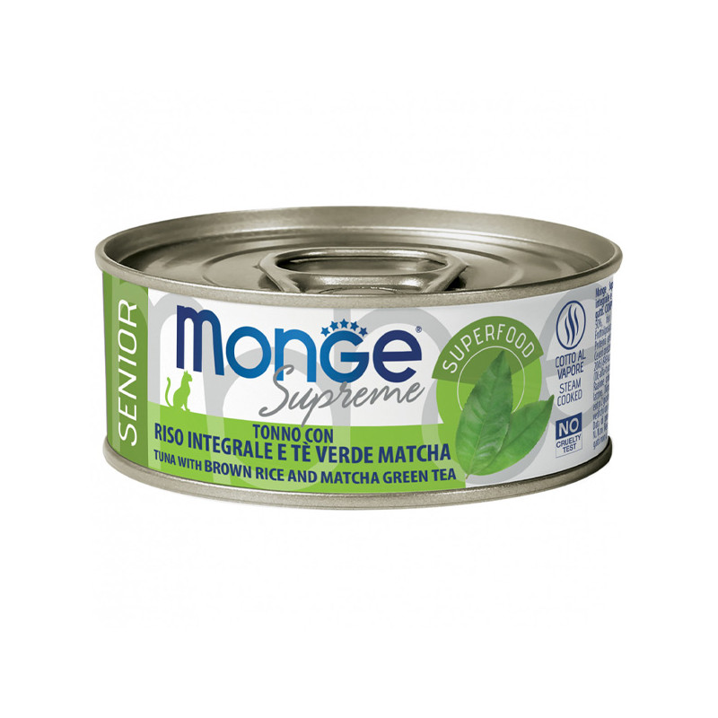MONGE Supreme Senior Cat Tuna con Riso Integrale e Tè Verde Matcha - 80GR MONGE Supreme Senior Cat Tuna con Riso Integrale e Tè Verde Matcha - 80GR