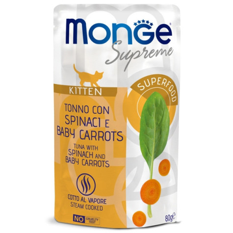 MONGE Supreme Kitten Pezzetti di Thon con Spinaci e Carote Baby - 80GR - 
