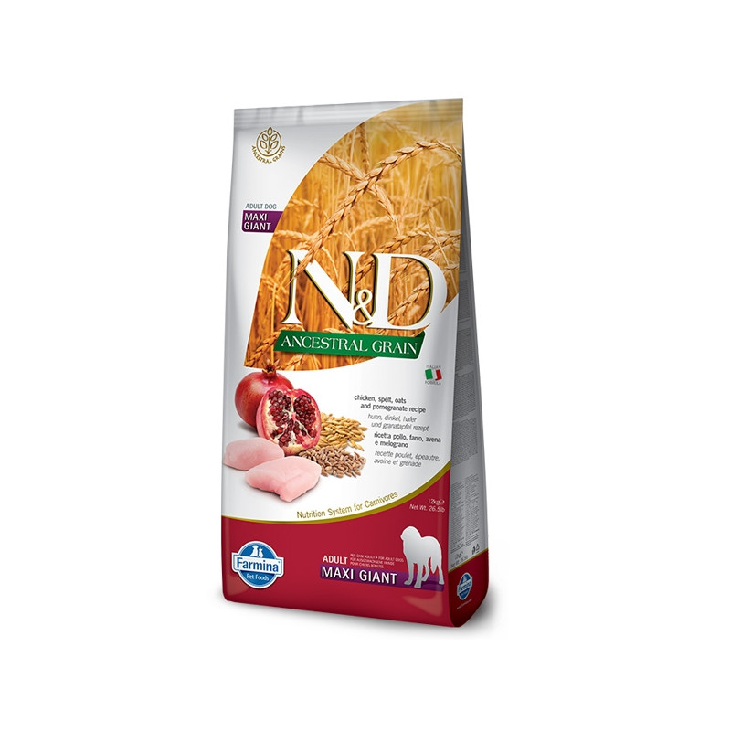 Farmina Natural & Delicious Ancestral Grain Adult Maxi & Giant con Pollo, Farro, Avena e Melograno - 12KG