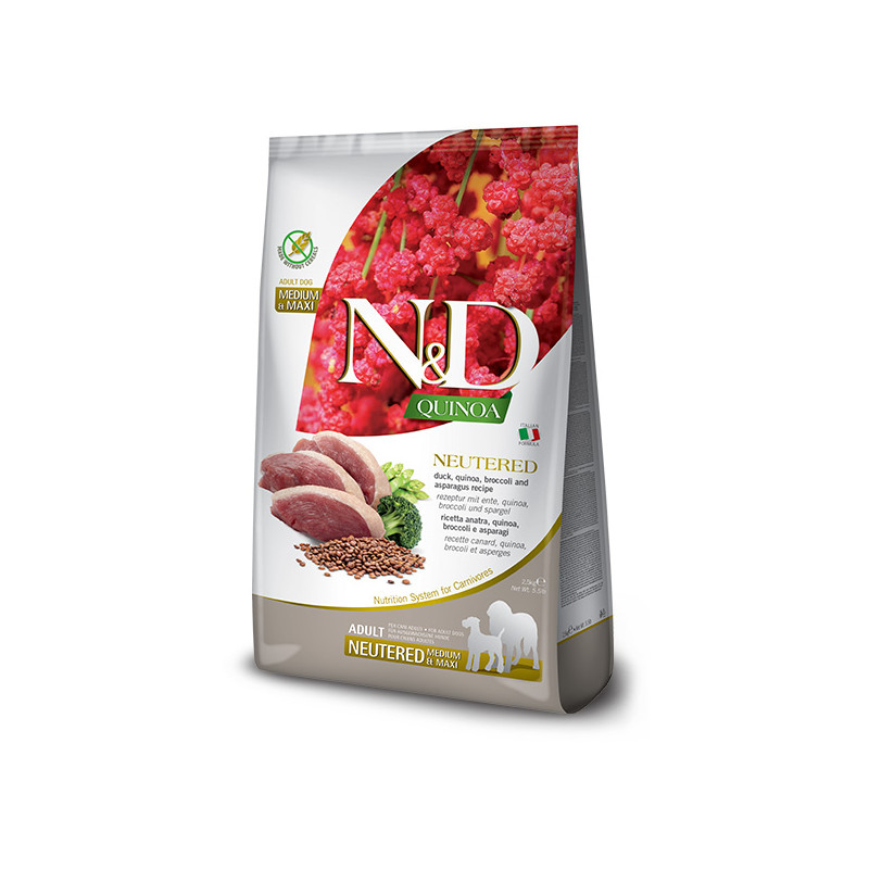 Farmina Natural & Delicious Medium e Maxi Quinoa Neutered Anatra Broccoli Asparagi - 2,50KG Farmina Natural & Delicious Medium e Maxi Quinoa Neutered Anatra Broccoli Asparagi - 2,50KG