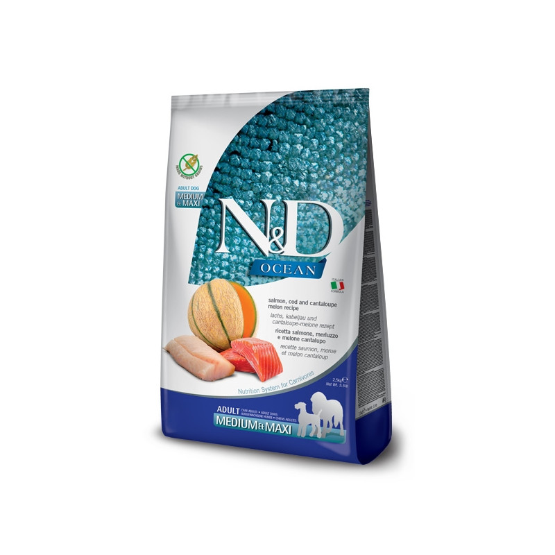 Farmina Natural & Delicious Ocean Adult Medium & Maxi con Salmone, Merluzzo e Cantalupo - 2,50KG