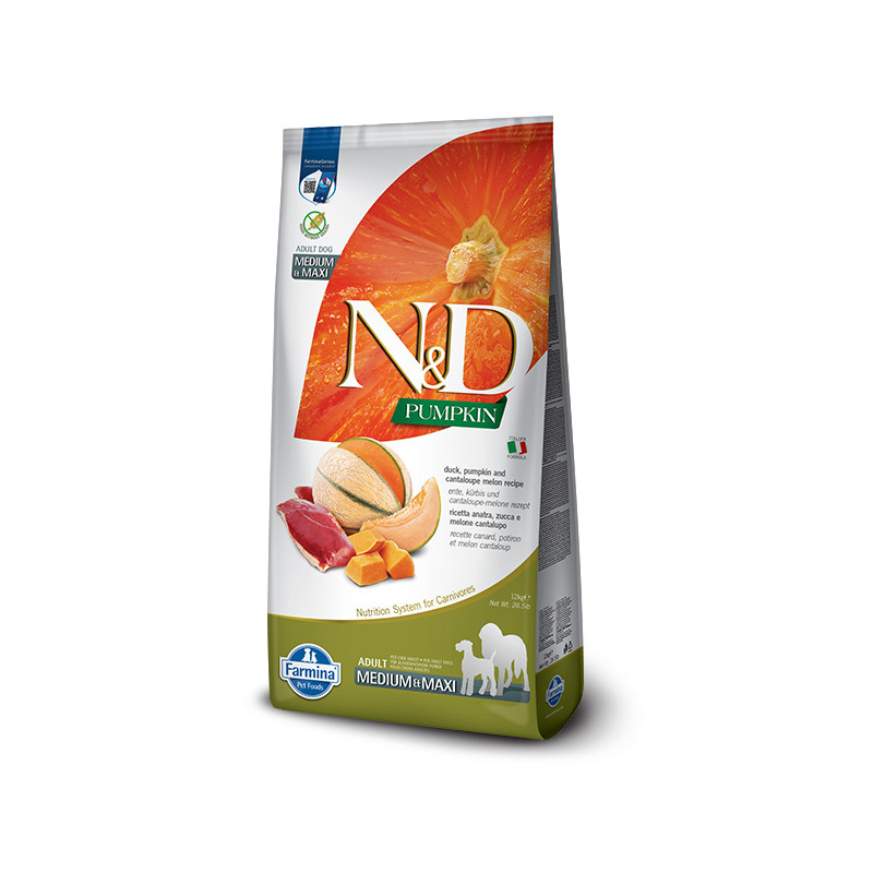Farmina Natural & Delicious Pumpkin Grain Free Adult Medium & Maxi con Anatra, Zucca, Melone e Cantalupo - 12KG
