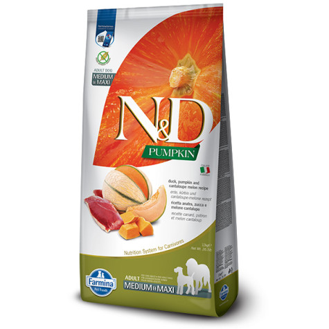 Farmina Natural & Delicious Pumpkin Grain Free Adult Medium & Maxi con Anatra, Zucca, Melone e Cantalupo - 12KG -