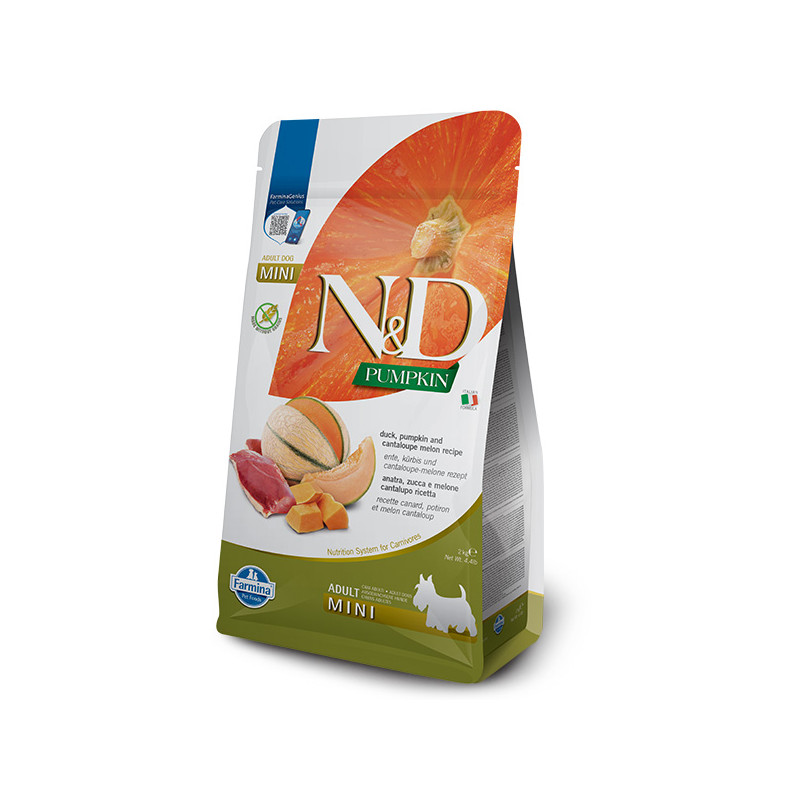 Farmina Natural & Delicious Pumpkin Grain Free Adult Mini con Anatra, Zucca, Melone e Cantalupo - 2KG