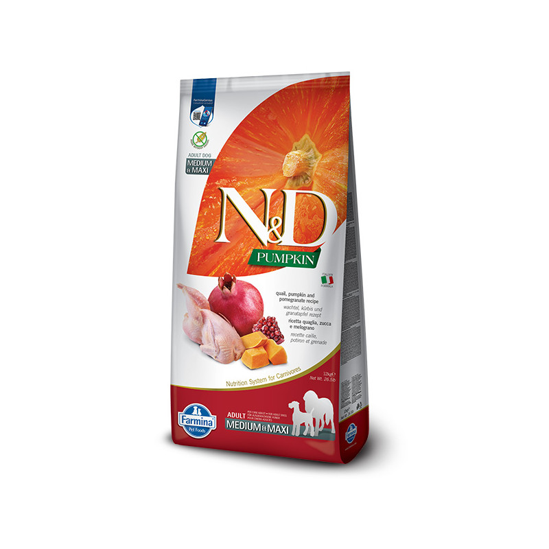 Farmina Natural & Delicious Pumpkin Grain Free Adult Medium & Maxi con Quaglia, Zucca e Melograno - 12KG