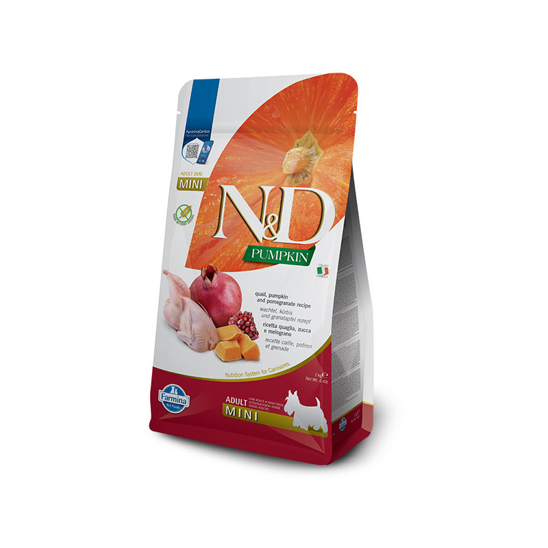 Farmina Natural & Delicious Pumpkin Grain Free Adult Mini con Quaglia, Zucca e Melograno - 2KG Farmina Natural & Delicious Pumpkin Grain Free Adult Mini con Quaglia, Zucca e Melograno - 2KG