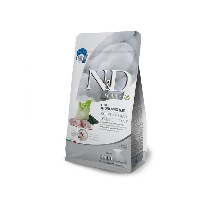 Farmina Natural e Delicious White Dog Puppy Mini Spigola, Spirulina e Finocchio - 1,50KG