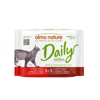 Almo Nature Daily Menu Cat Multipack Pollo Manzo e Pollo Anatra - 6 Bustine da 70Gr. - 