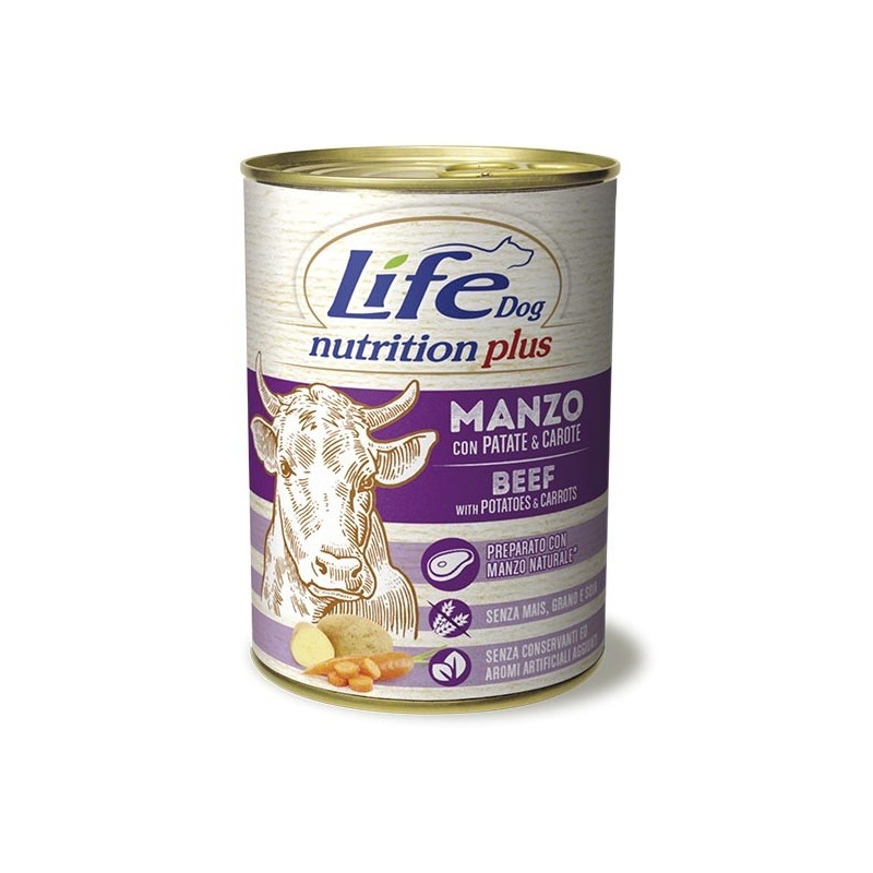 LIFE PET CARE Life Dog Nutrition Plus Manzo a Pezzettoni con Patate e Carote 400 gr.