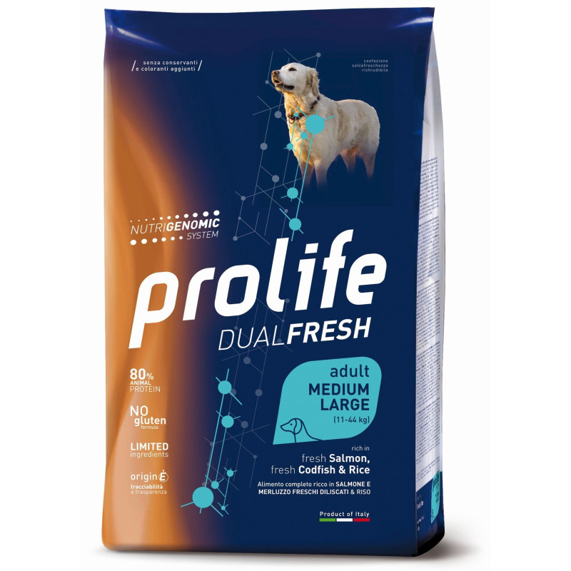 Prolife Cane Dual Fresh Adult Salmone,Merluzzo&Riso - Medium/Large 2,5kg