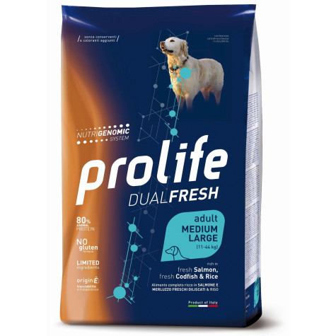 Prolife Cane Dual Fresh Adult Salmone,Merluzzo&Riso - Medium/Large 2,5kg - 