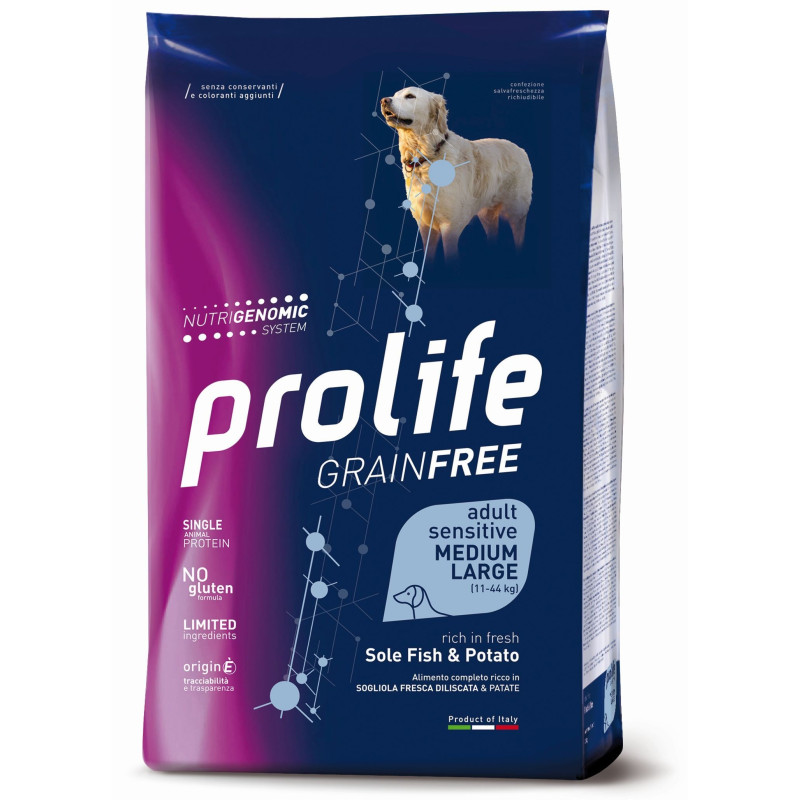 Prolife Chien Grain Free Adult Sensitive Sogliola et Pomme de terre - Medium/Large 2,5 kg