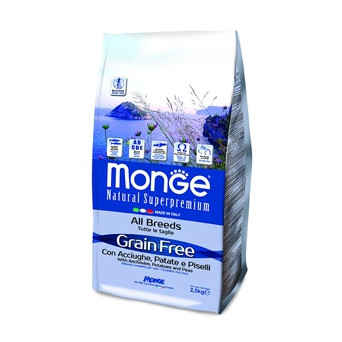 MONGE Natural Superpremium Grain Free con Acciughe, Patate e Piselli All Breeds 2,5 kg - 