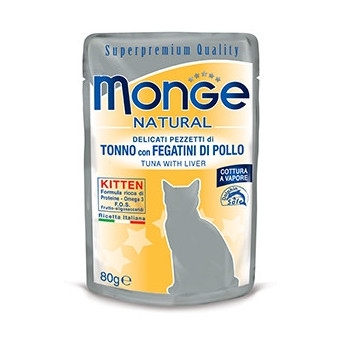 MONGE Kitten Natural Superpremium Steamed with Tuna and Chicken Livers 80 gr.