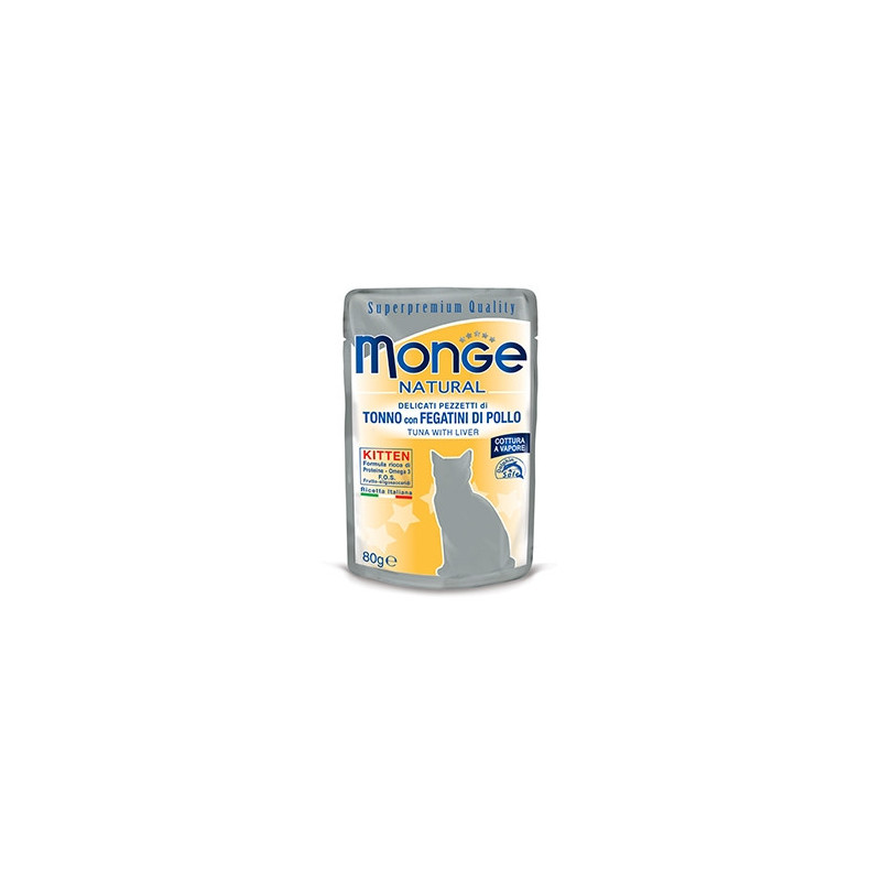 MONGE Kitten Natural Superpremium Cotti a Vapore au Thon et Fegatini de Poulet 80 g MONGE Kitten Natural Superpremium Cotti a Vapore au Thon et Fegatini de Poulet 80 g