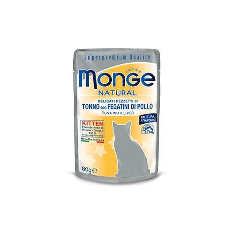 MONGE Kitten Natural Superpremium Cotti a Vapore au Thon et Fegatini de Poulet 80 g