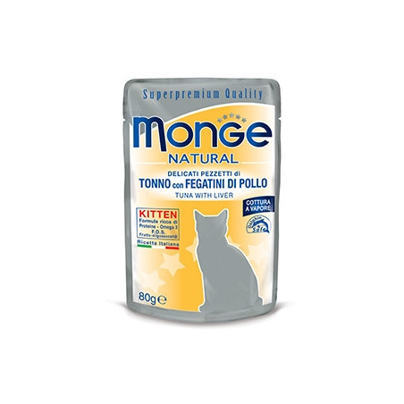 MONGE Kitten Natural Superpremium Cotti a Vapore con Tonno e Fegatini di Pollo 80 gr. - 