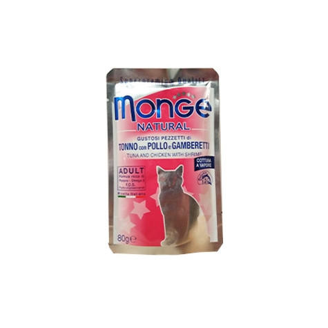Monge Natural Superpremium Cotti a Vapore au Thon, Poulet et crevettes 80 g