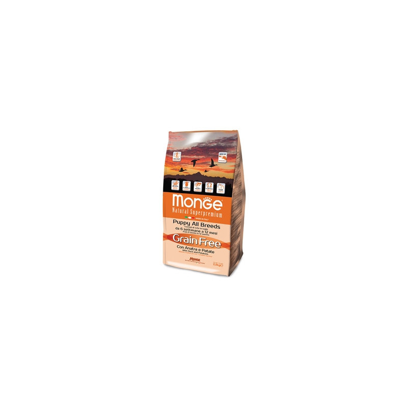 MONGE Natural Superpremium Grain Free au Canard et Pommes de Terre-All Breeds Puppy 2,5 kg