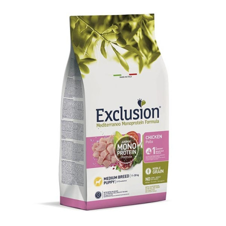 EXCLUSION MEDITERRANEO Monoproteico Puppy Taglia Media Pollo 3 Kg. - 