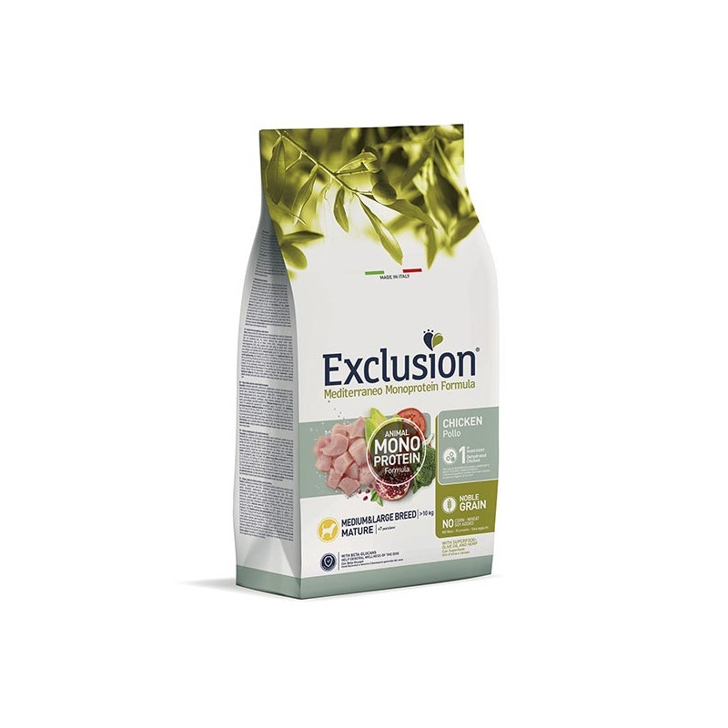 EXCLUSION MEDITERRANEO monoprotéique Mature medium poulet 12 kg EXCLUSION MEDITERRANEO monoprotéique Mature medium poulet 12 kg