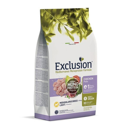 EXCLUSION Mediterraneo Monoproteico Light medium pollo 12 kg - 