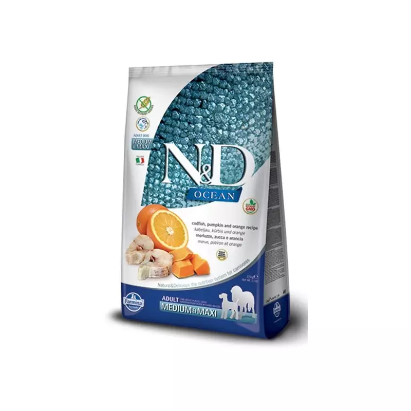 FARMINA N&D OCEAN adult medium maxi Kabeljau Kürbis orange 12 kg