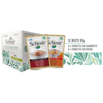 Schesir Cat Multipack Eco-friendly with Kittens (Tonneto and shrimp and Tonneto and papaya flavor) 1 set / 2 kennels + 12 sachet