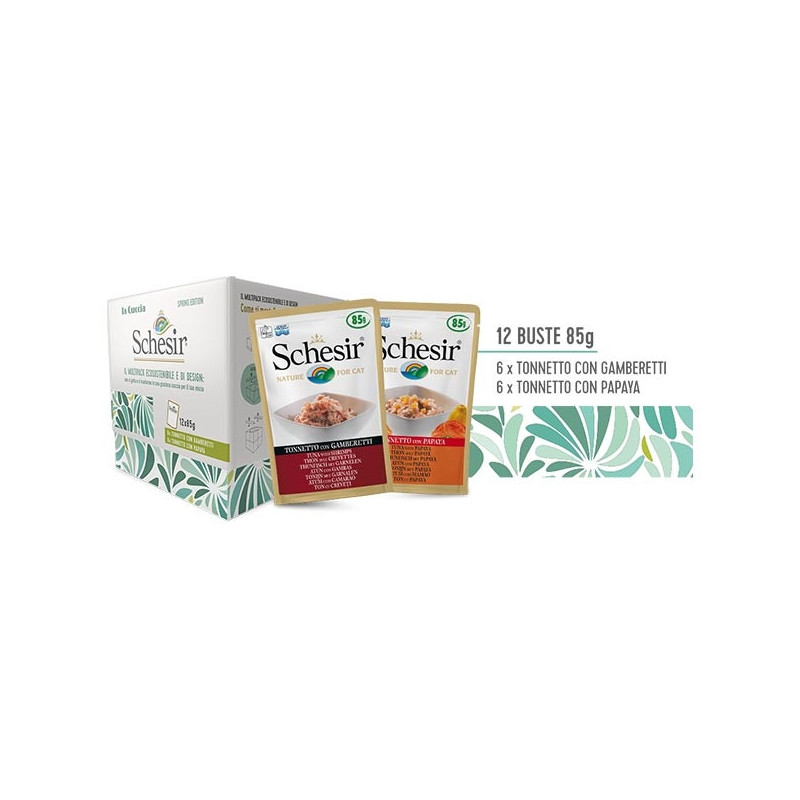 Schesir Cat Multipack Eco-friendly with Kittens (Tonneto and shrimp and Tonneto and papaya flavor) 1 set / 2 kennels + 12 sachet
