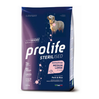 PROLIFE Cane Sterilised Sensitive Adult Maiale&Riso Med-large 12 kg - 