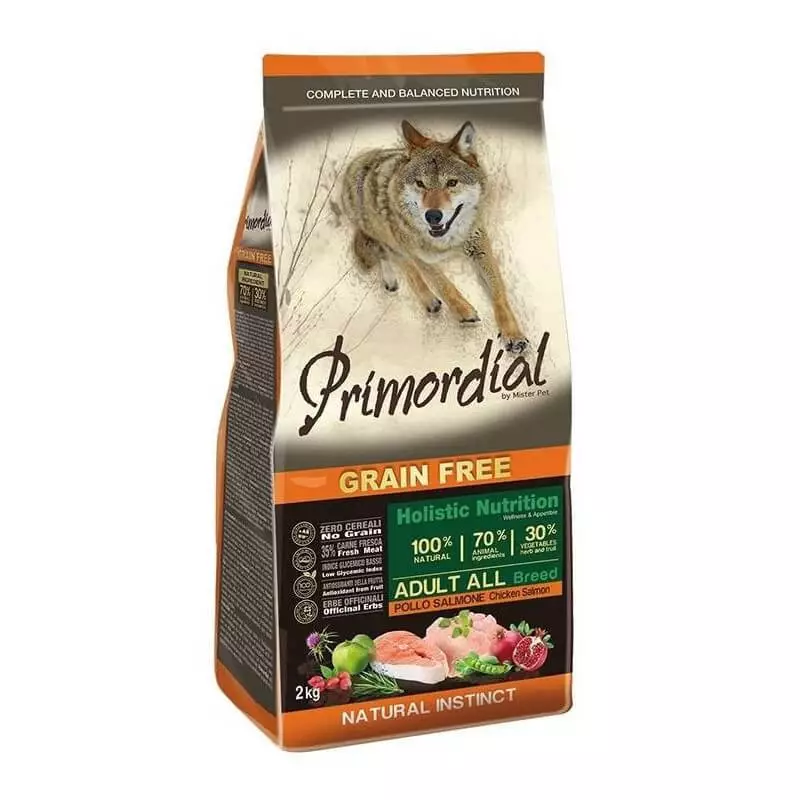 PRIMORDIAL Dry Food for Adult Dogs Chicken and Salmon Grain Free 12 kg. PRIMORDIAL Dry Food for Adult Dogs Chicken and Salmon Grain Free 12 kg.