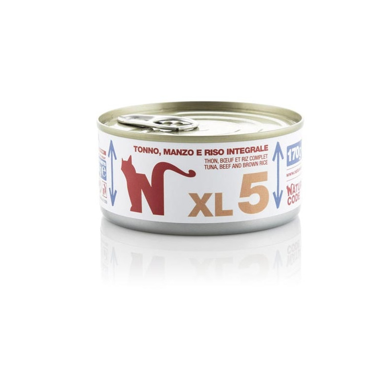 NATURAL CODE - XL 5 con Tonno,Manzo e riso integrale 170 gr.