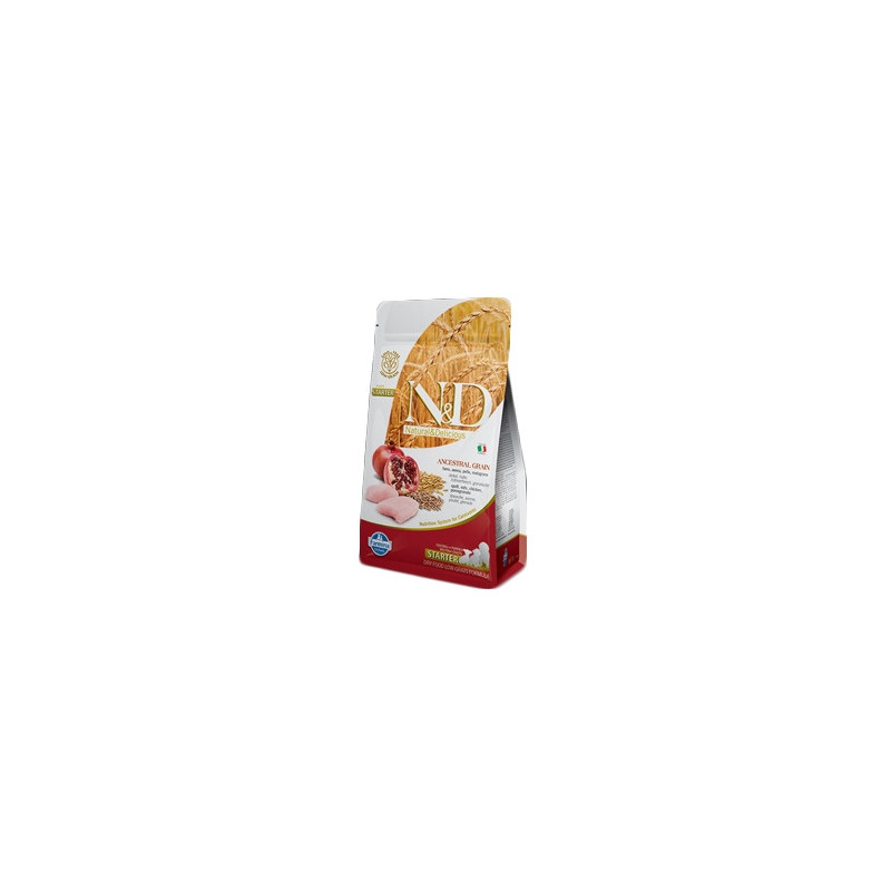 FARMINA N et D Low Ancestral Grain Puppy Starter avec Poulet et grenade 2,5 kg. FARMINA N et D Low Ancestral Grain Puppy Starter avec Poulet et grenade 2,5 kg.